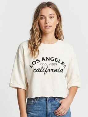 FOREVER 21 Los Angeles Cool Vibes California Relaxed Crop Tee Size Small